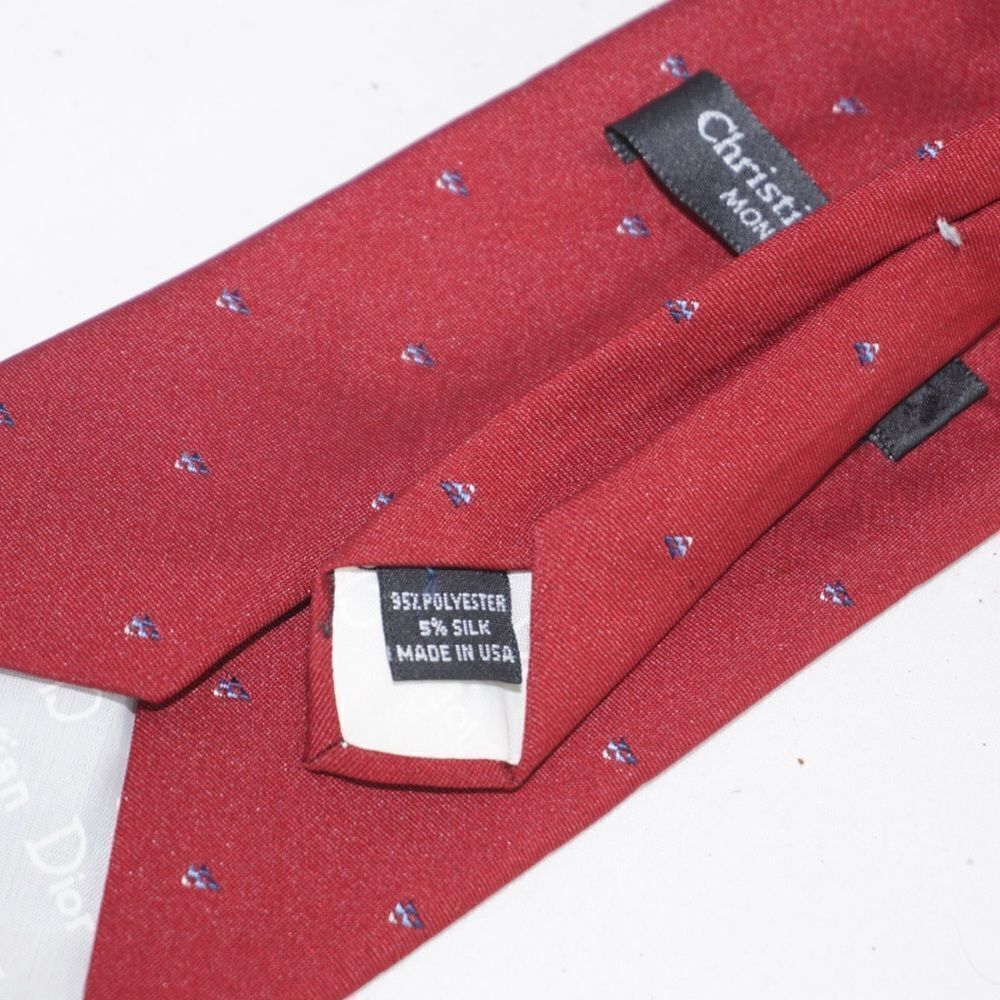 Christian Dior Monsieur Red Tie WIth Small Geometric Pattern - Picture 5 of 7